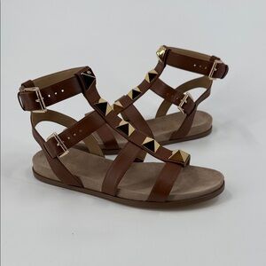Michael Kors Wren Gladiator Brown leather/Pyramid gold Studs Sandals 8.5